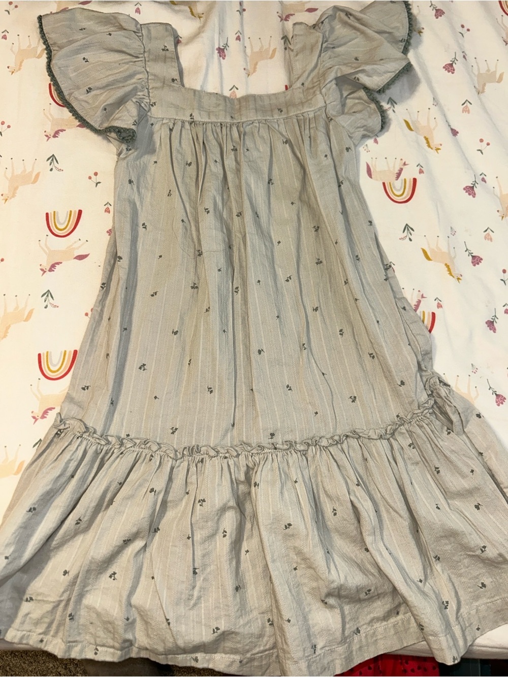 H&M Light Gray Striped Ruffle-Sleeve Girls' Dress